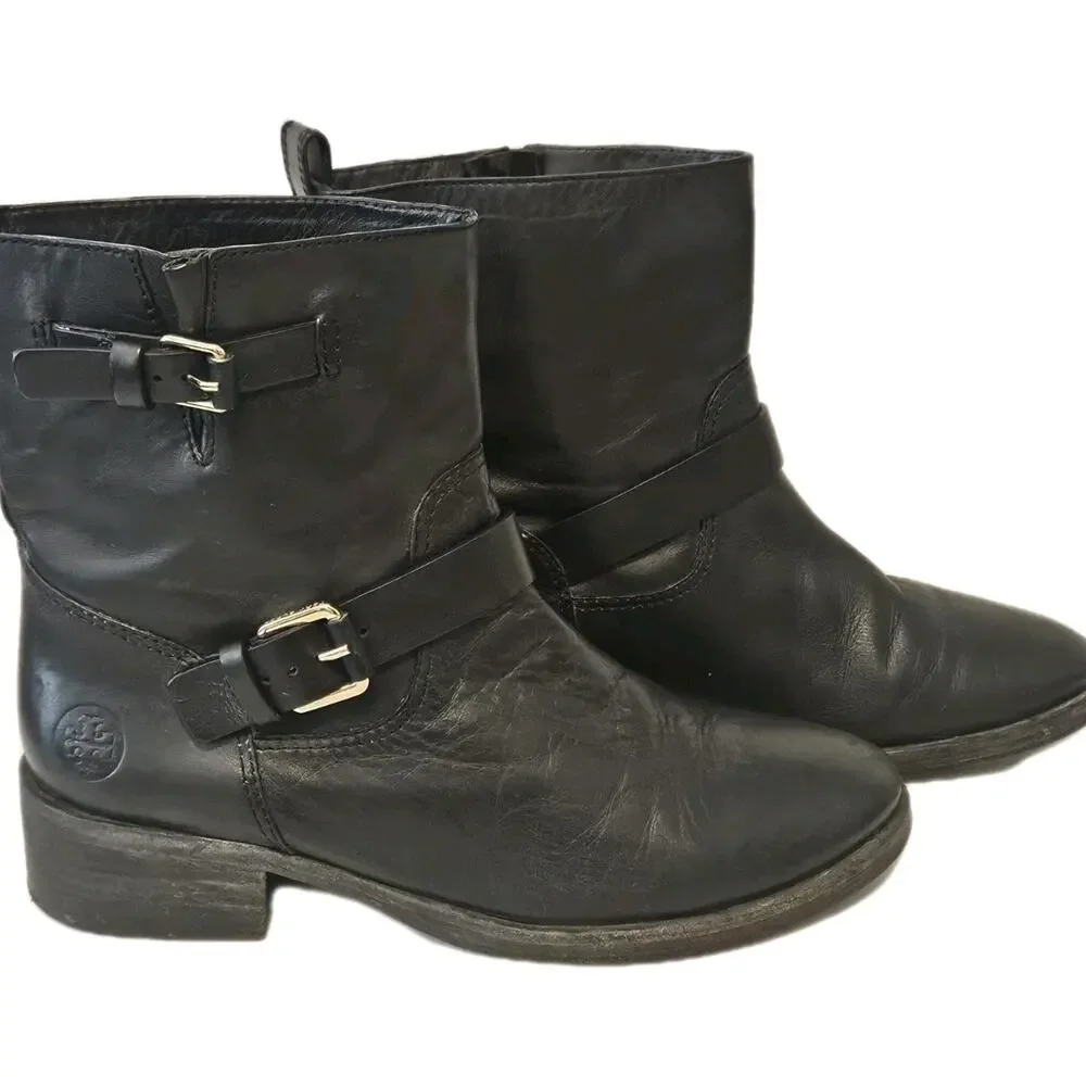 Tory Burch Bennie Moto Black Leather Boots Women’s Size 10M
